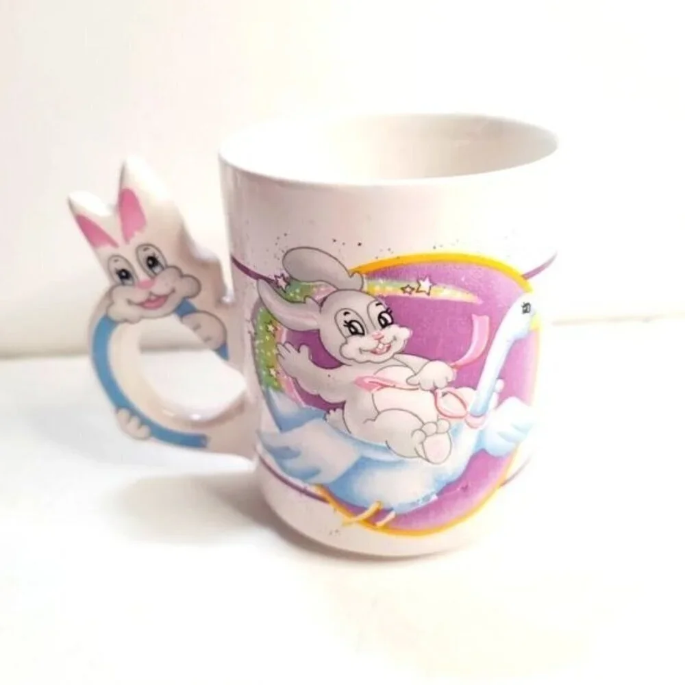 Vintage Kitsch Psychedelic Bunny Rabbit Kawaii Bunny Handle Quirky Coffee Mug